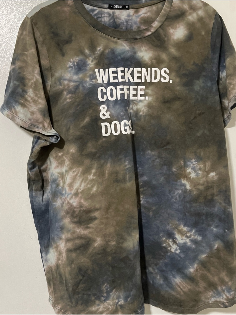 Weekends, Coffee & Dogs Tie-Dye Tee - Brown Blue